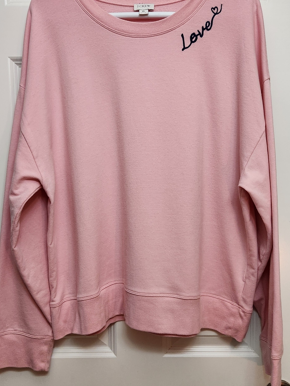 J. Crew Pink 'Love' Embroidered Women's Sweatshirt Size XL.